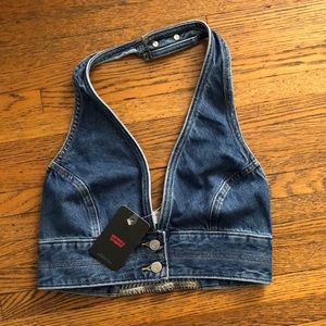Levi's Raine Denim Crop Top Halter NWT